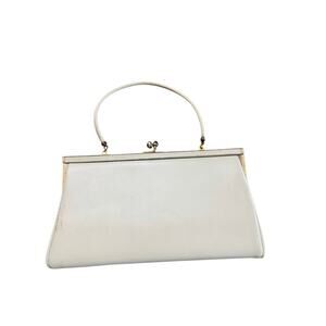 Vintage Ande Leather Structured Top Handbag Cream